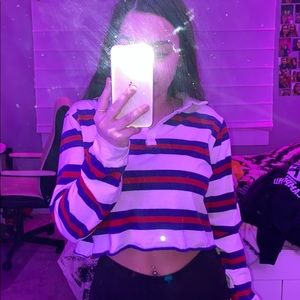 cropped longsleeve red white blue striped tee